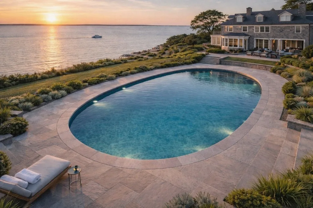 Custom gunite pool by Gedney Pools serving Redding, CT